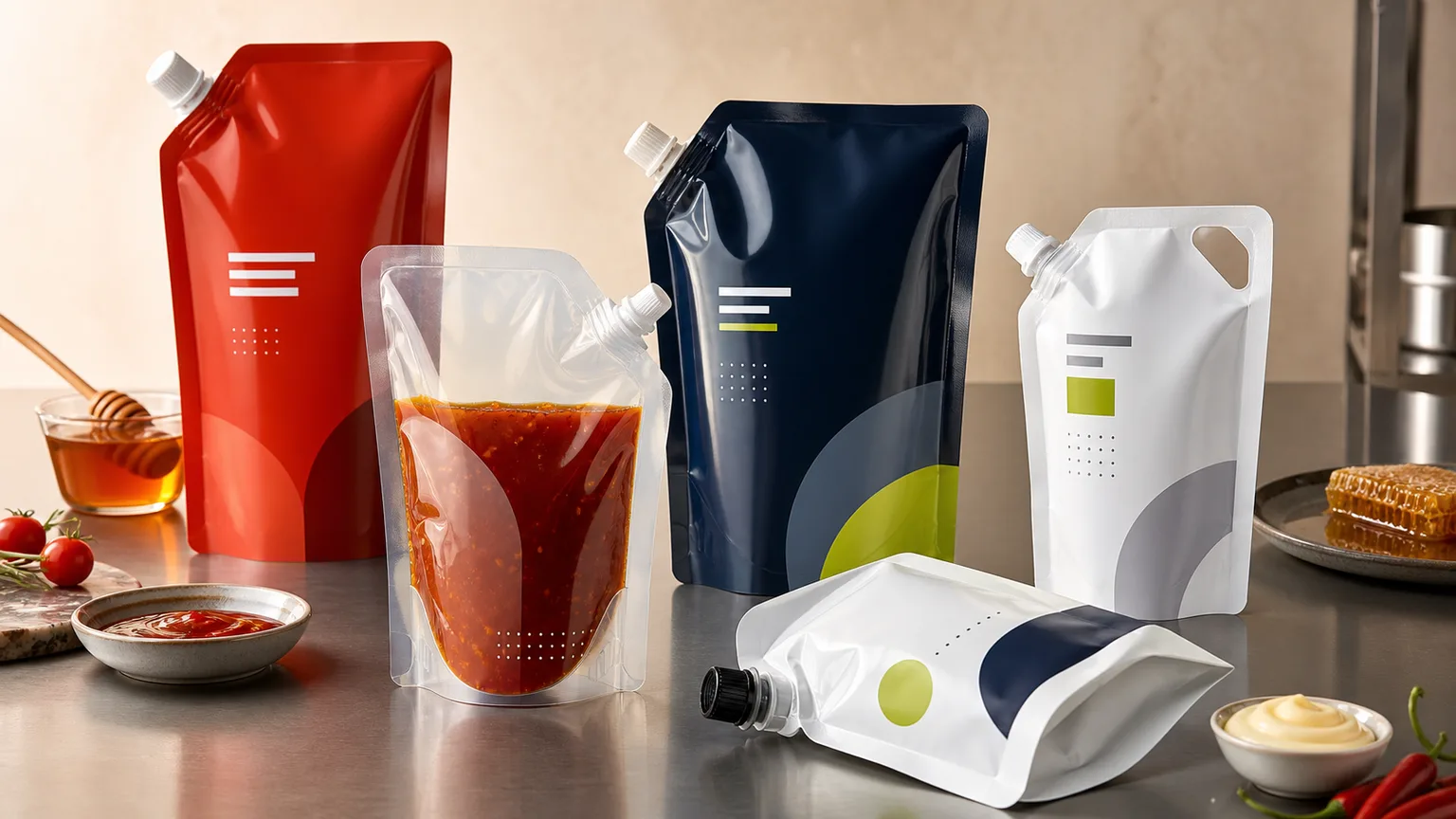 Liquid sauce spout pouch packaging sample
