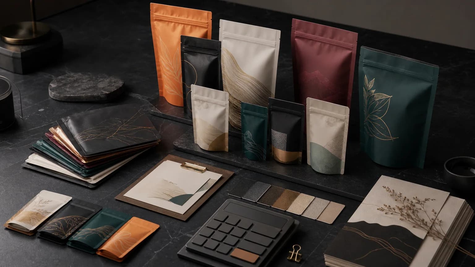 MOQ planning worksheet with custom pouch samples