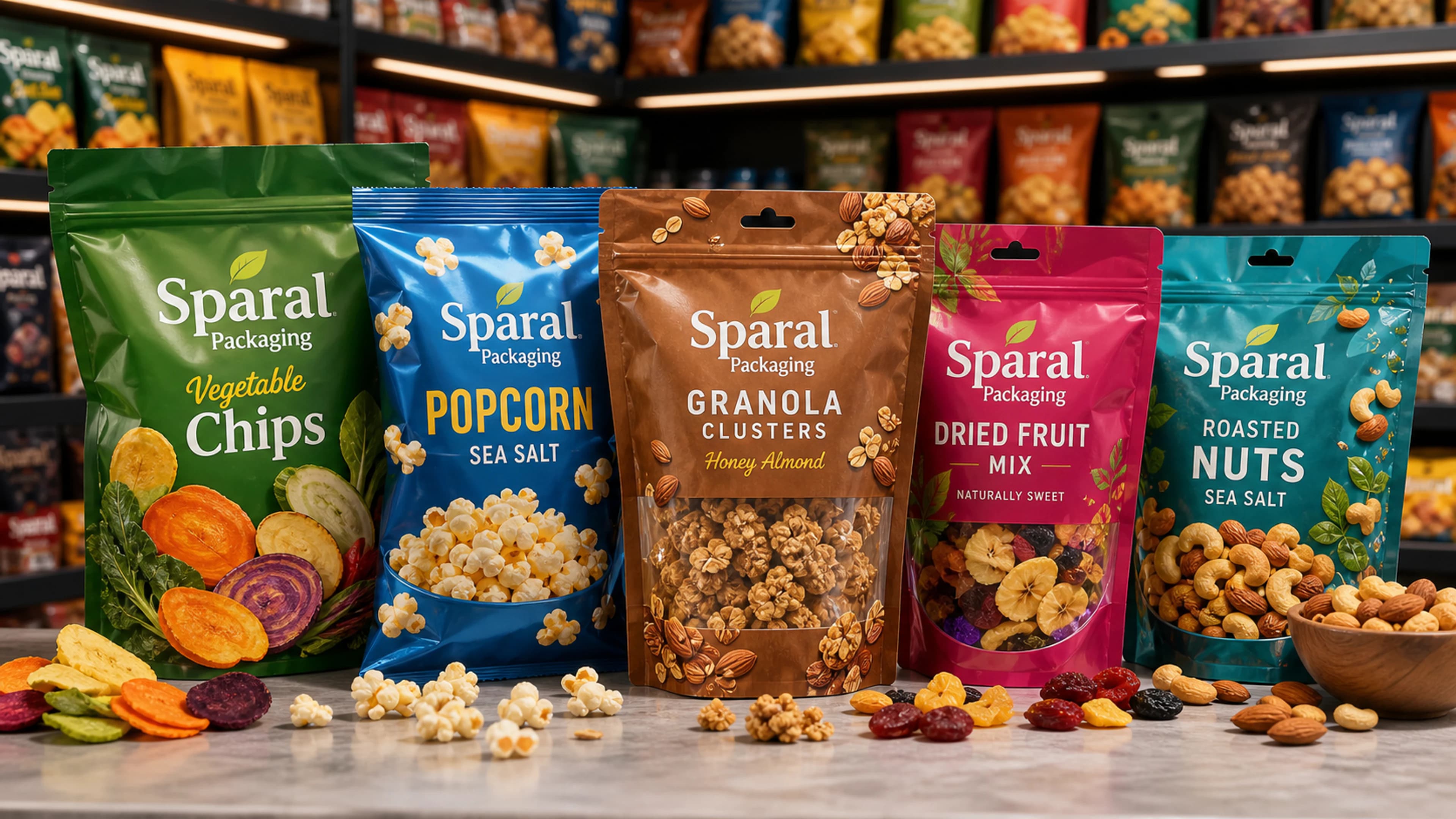 Snacks custom flexible packaging by Sparal Packaging