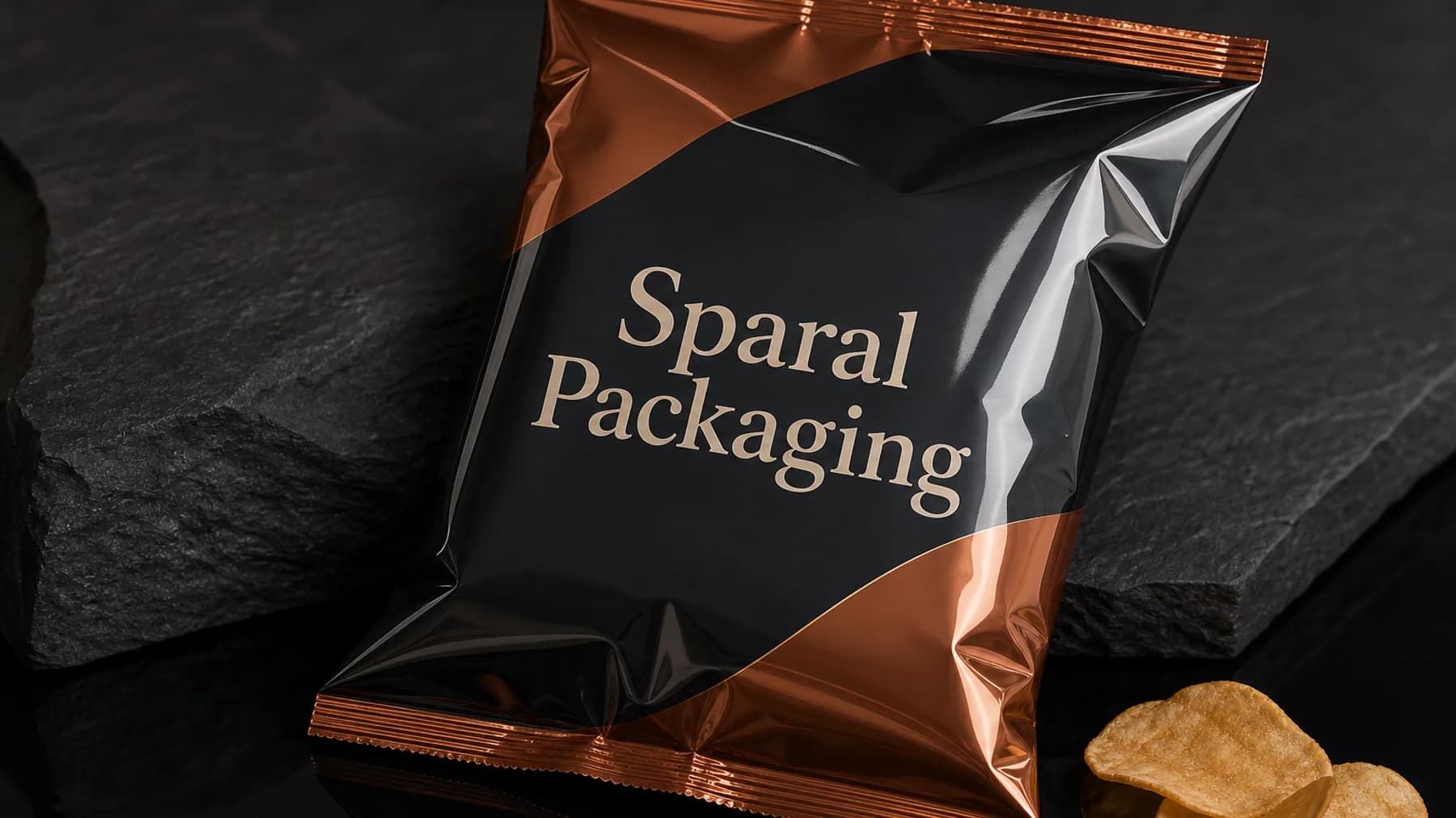 Gloss Sparal Packaging snack pouch with sharp studio highlights
