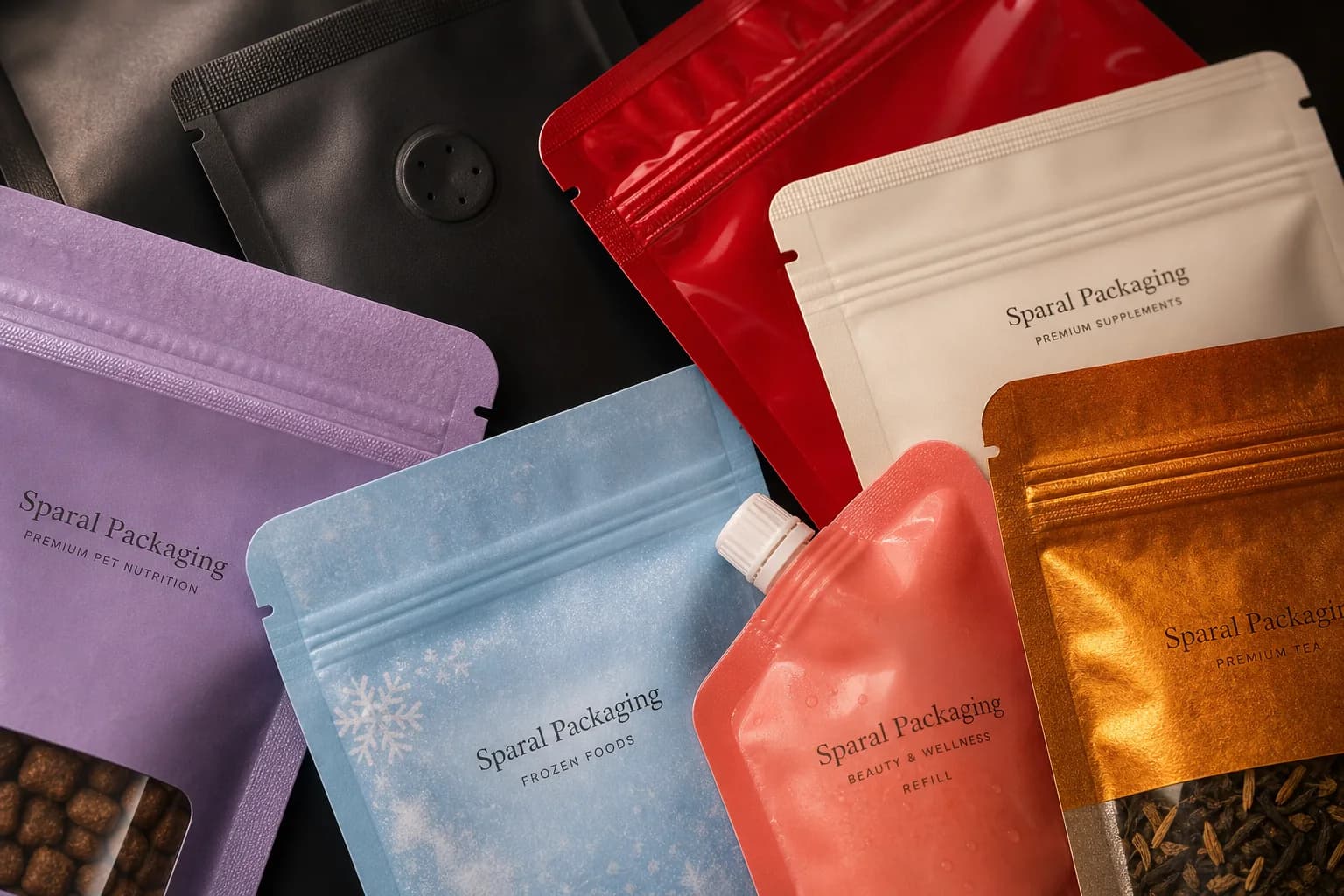 Material finish surfaces for custom stand-up pouches