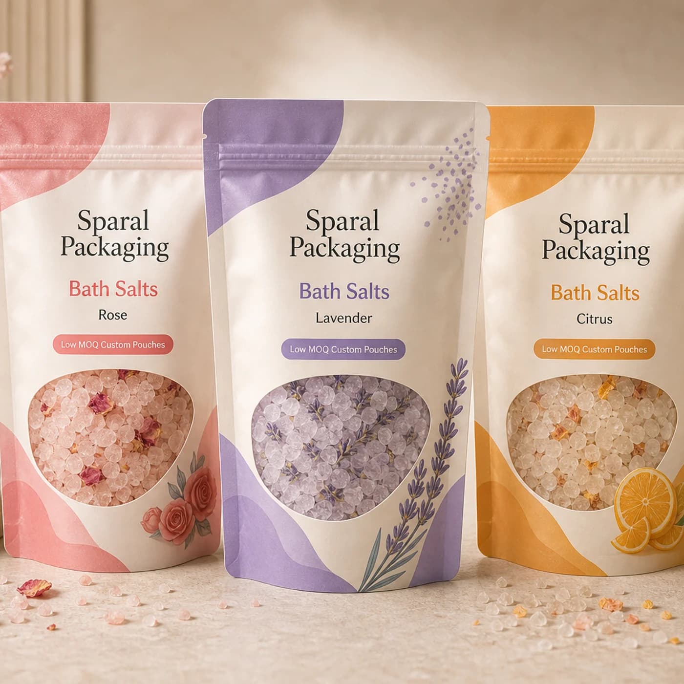 Bath salts pouch packaging opportunity by Sparal Packaging