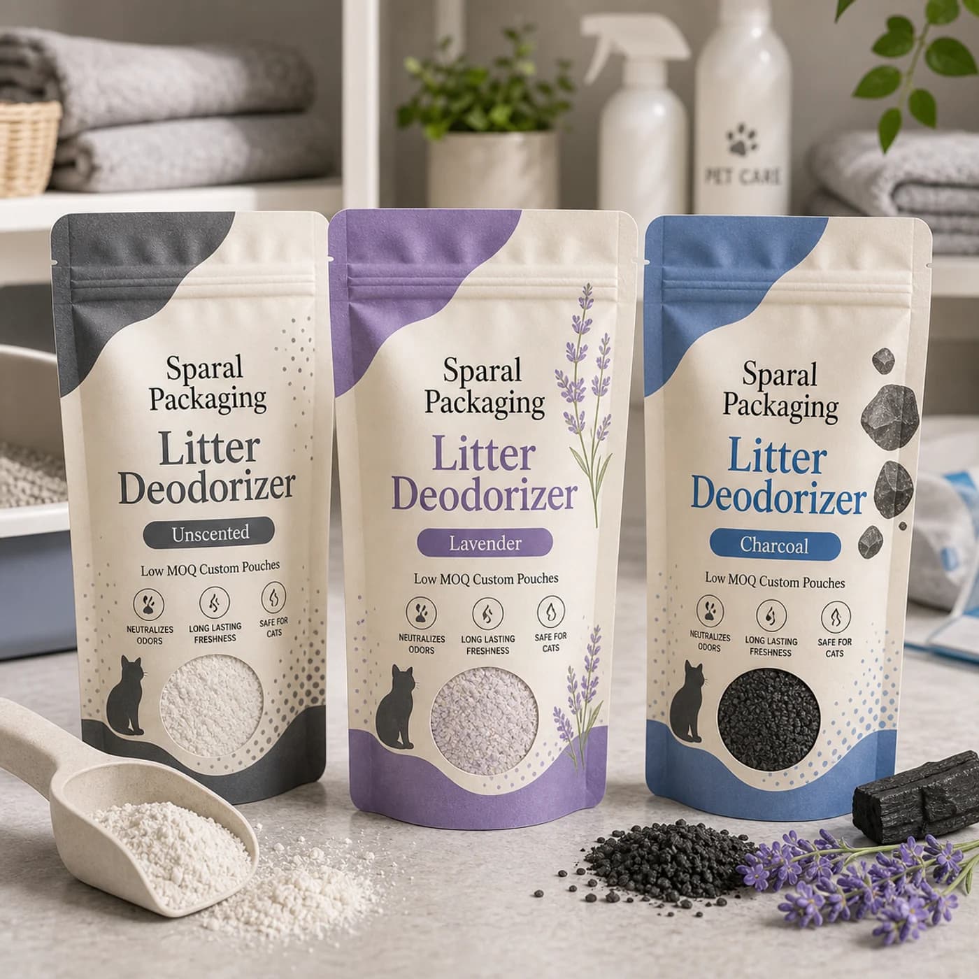 Cat litter deodorizer pouch packaging opportunity by Sparal Packaging