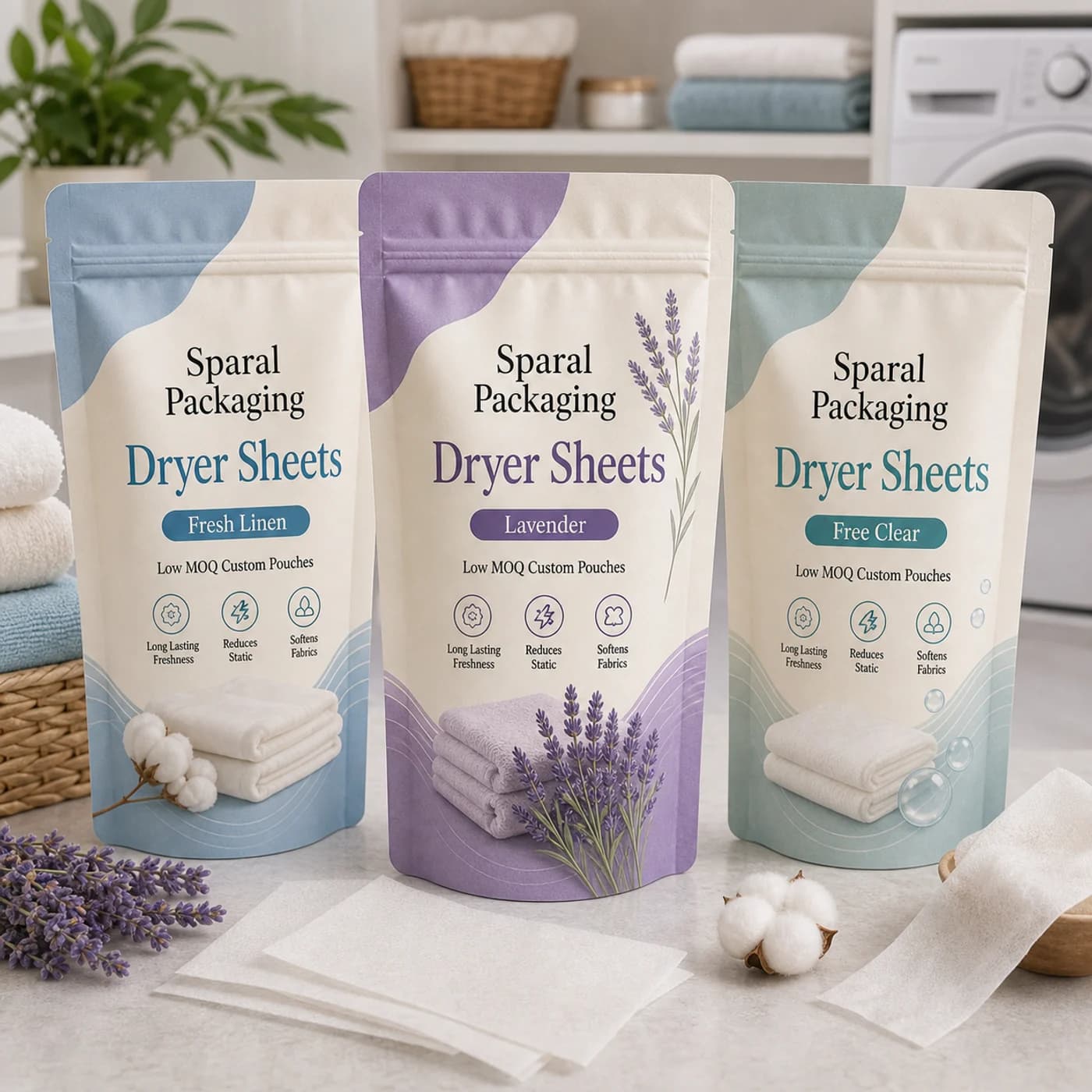 Dryer sheets pouch packaging opportunity by Sparal Packaging