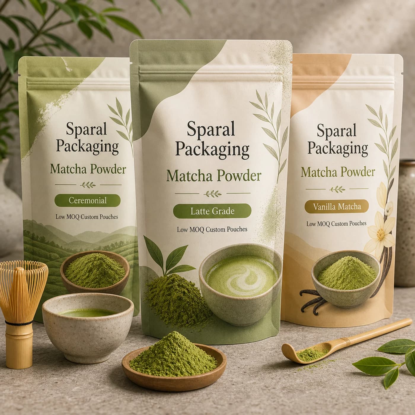 Matcha powder pouch packaging opportunity by Sparal Packaging